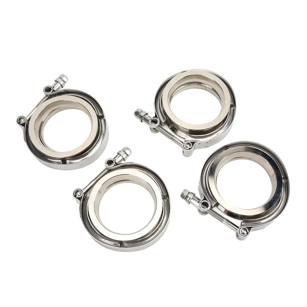 4pcs 3in V Band Clamp Flange Kit Stainless Steel Silver Universal for Turbo Downpipe Exhaust