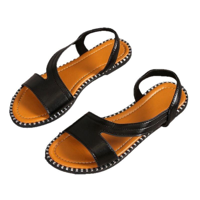 Spring and summer new large size beach women's shoes flat bottom one word outside wear open toe breathable sandals women
