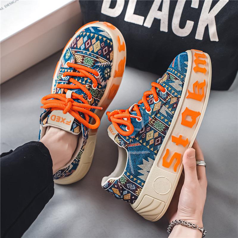 Fashion Camouflage Men's Vulcanized Shoes Low Top Heightened Platform Shoes New Ethnic Style Casual Shoes Designer Sneakers 2025