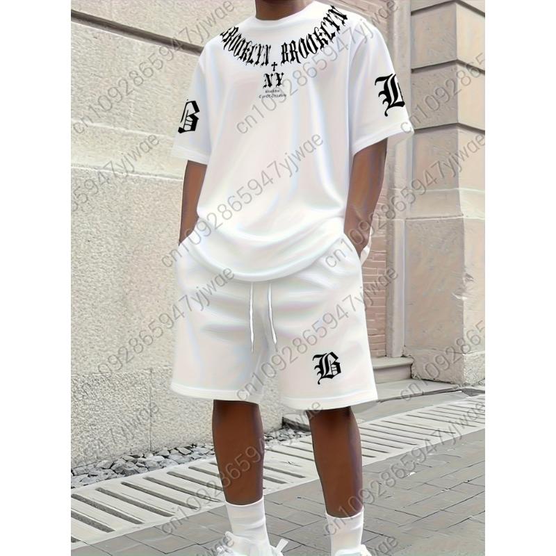 2026 Summer Men 2pcs Setmens Letter Pattern Casual Sports sT-Shirt Shorts Set Adult Men Jogging Plus Size Tracksuit 2 Piece Set