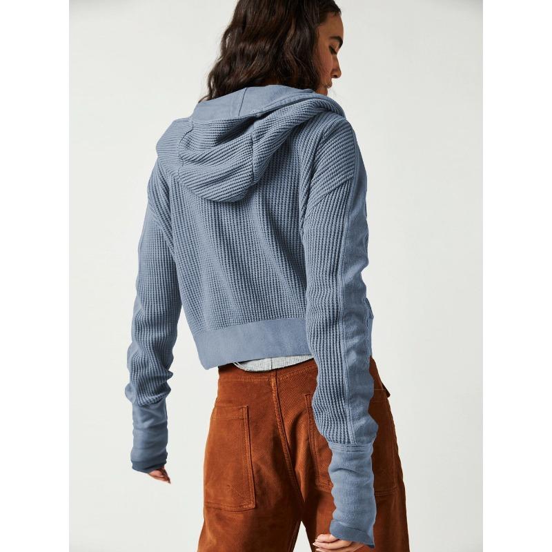 Jacket Patchwork Sweatshirt Women's Hooded Sweatshirt Slouchy Style Zipper Hoodie Short Knitwear