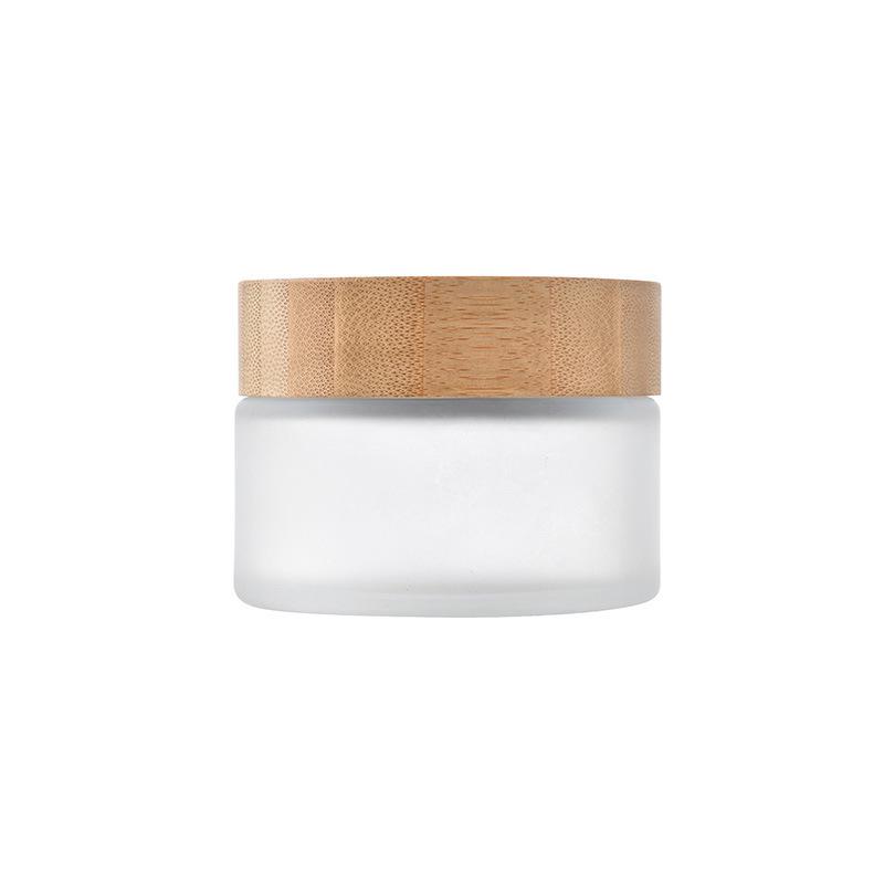 Frosted Glass Skincare Jar with Round Bamboo Lid