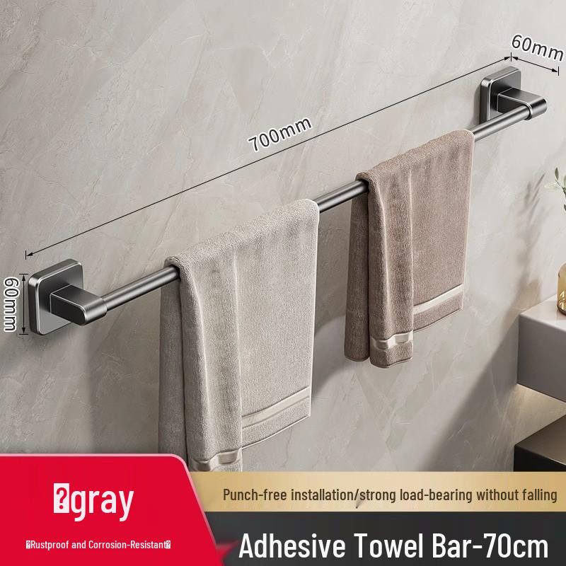 No-Punch Wall-Mounted Black Towel Rack with Shelf for Bathroom