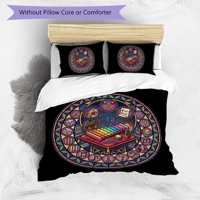 Music Education Symbols Pattern Bedding,Quilt Set Quilt Cover Pillowcase Home Birthday Gift (1*duvet cover+2*pillowcase,without core)