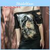Skull Fashion Womens Printed Cool Black Tshirt Plus Size Slash Tops Slit