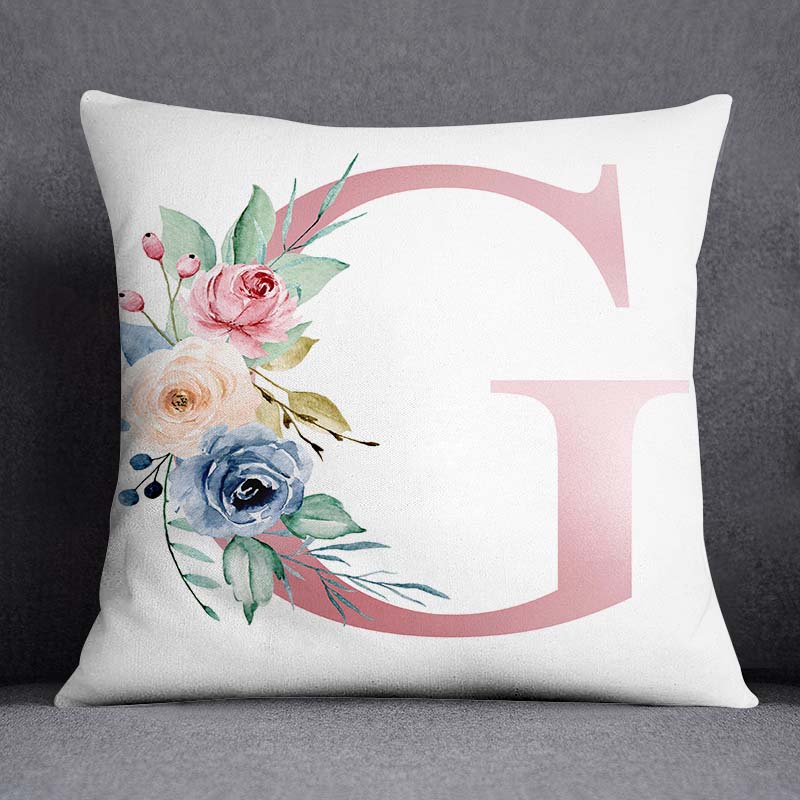 Floral Alphabet Pattern Decorative Pillowcase Square Pillowcase Home Office Decorative Cushion Cover