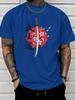 Unisex Sommer Blau Kurzarm T-Shirt Japanischer Bushido Katana Sakura Druck Lässig Streetwear Lockerer Schnitt Männlich Täglich Mode Oberteile
