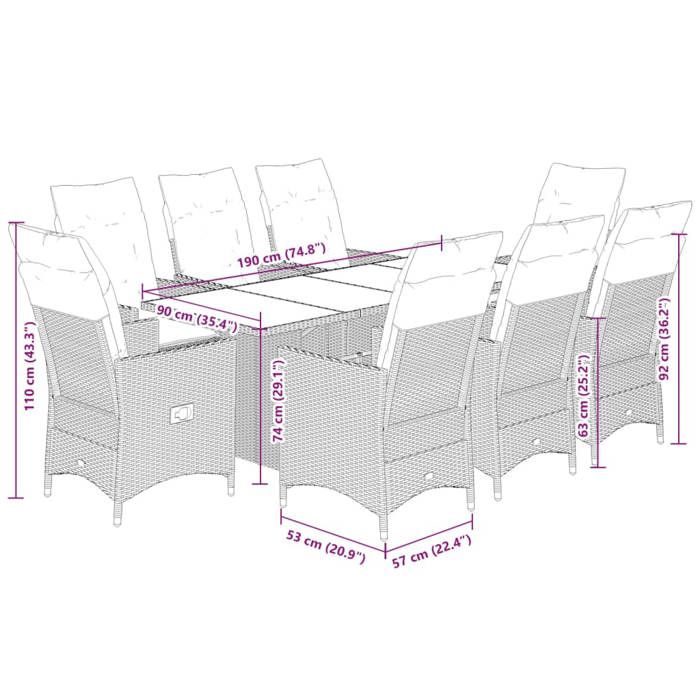 VidaXL Garden Dining Set 9 Pcs Grey Cushions Wicker, Outdoor Dining Set, Furniture of 3276733