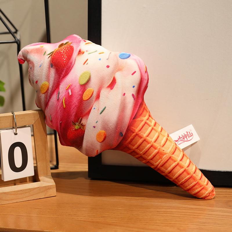 Cartoon Simulation Strawberry Matcha Ice Cream Pillow Doll Plush Toy Cone Ice Cream Doll Gift