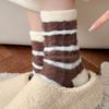 Winter Thick Socks Striped Color Blocking Warm Plush Thickened Plush Striped Mid-Leg Socks Piled Up Sleep Socks At Home