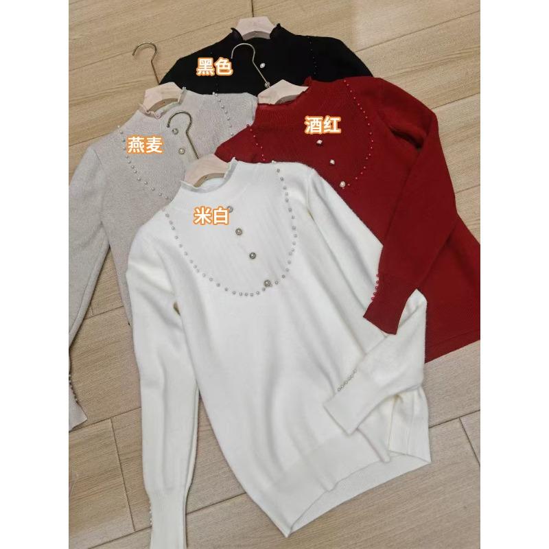 

Кружевной свитер из флиса с бусинами, женский новый осенне-зимний кружевной свитер с краем «деревянное ушко» и полувысоким воротником, базовая вязаная рубашка One size чёрный