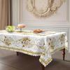 European Gold Rose Round Tablecloth, Waterproof Leave-In Polyester Dining Table Coffee Table Decorative Cloth, Rectangular Dining Table Cloth