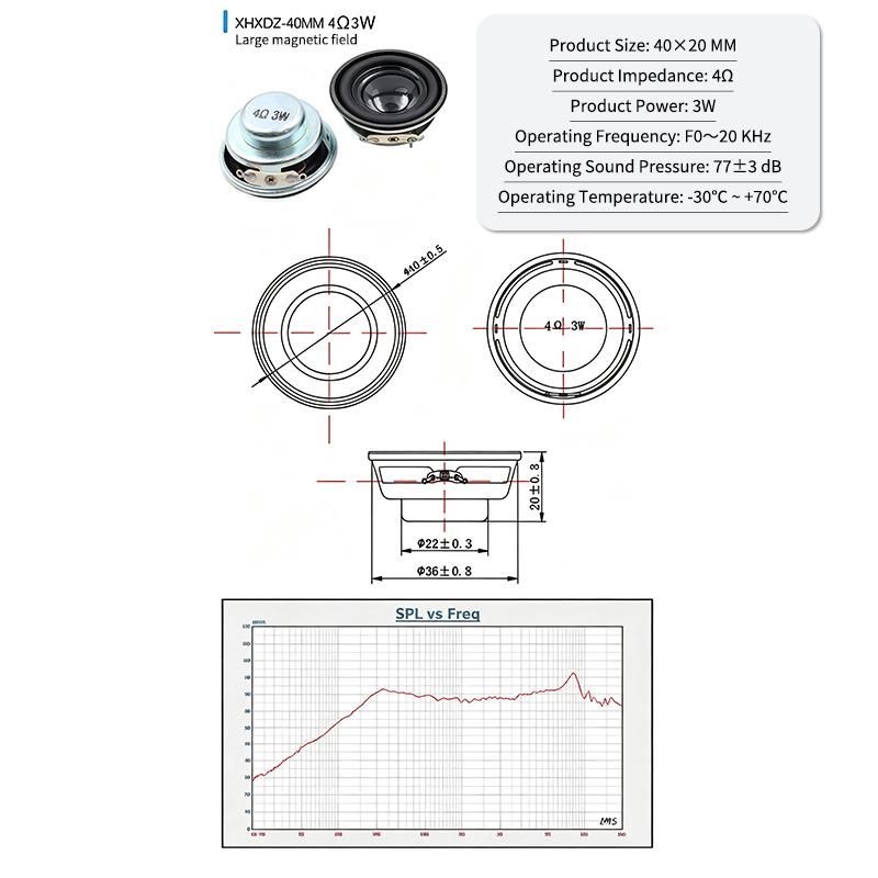 Kulatý širokopásmový reproduktorový měnič 4Ohm 3W Mini reproduktor 20 až 50 mm Audio reproduktor pro DIY Bluetooth reproduktor Elektronický projekt