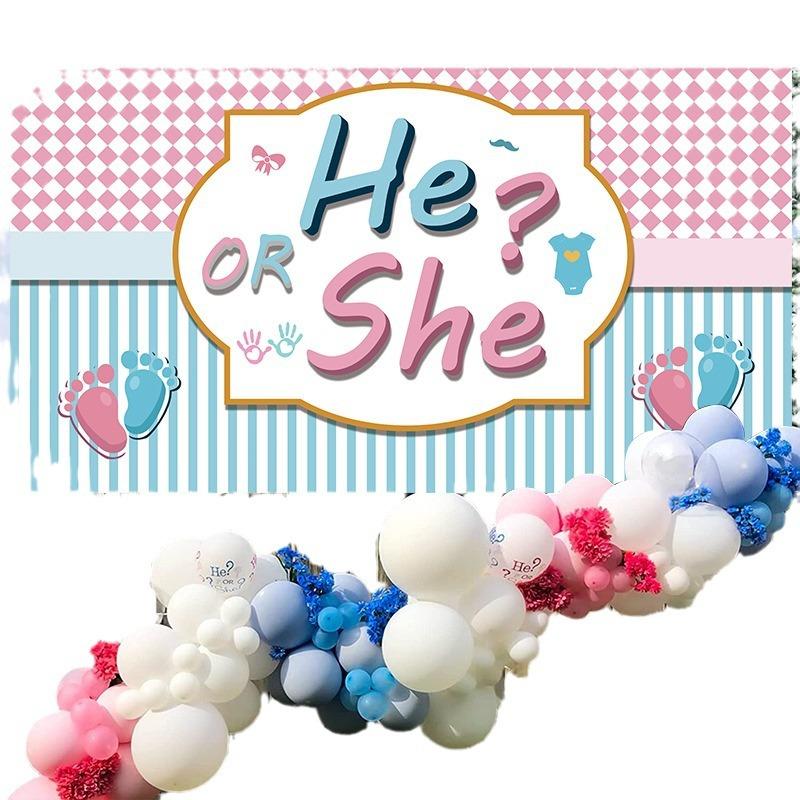 New model gender reveal banner for newborns, balloon decoration scene for celebrating the birth of the baby, flag hanging display