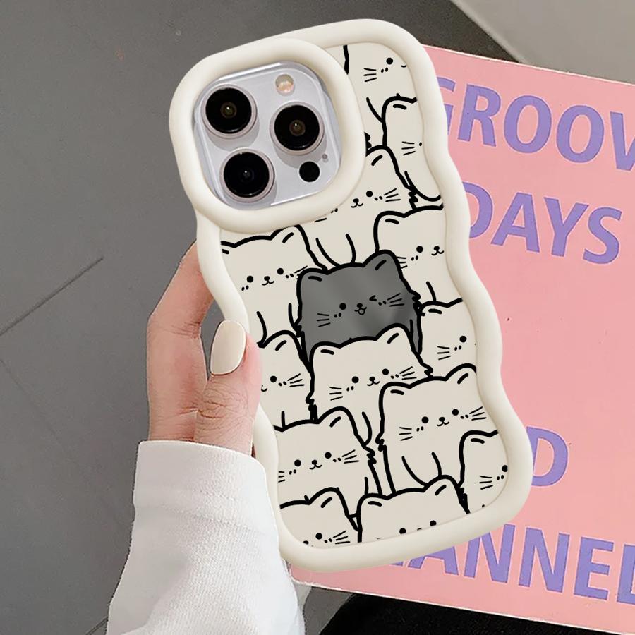 Case for iPhone 11 15 Plus 13 14 8 XR 16 Pro Max 17 Air 12 Soft Phone Cover Cartoon Cute Cat