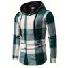 Men's Striped Plaid Casual Loose Button Lapel Long Sleeve Hooded Cardigan Shirt Jacket