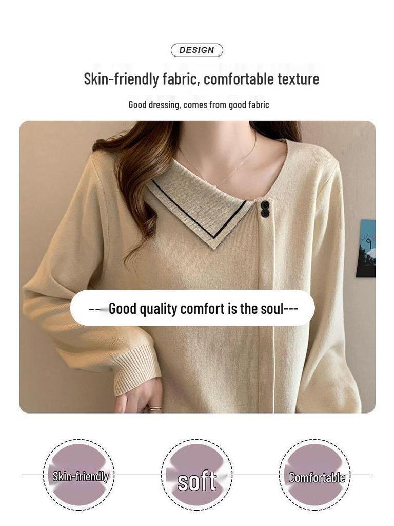 2025 Autumn Plus Size Women's V-Neck Knitted Long Sleeve Sweater