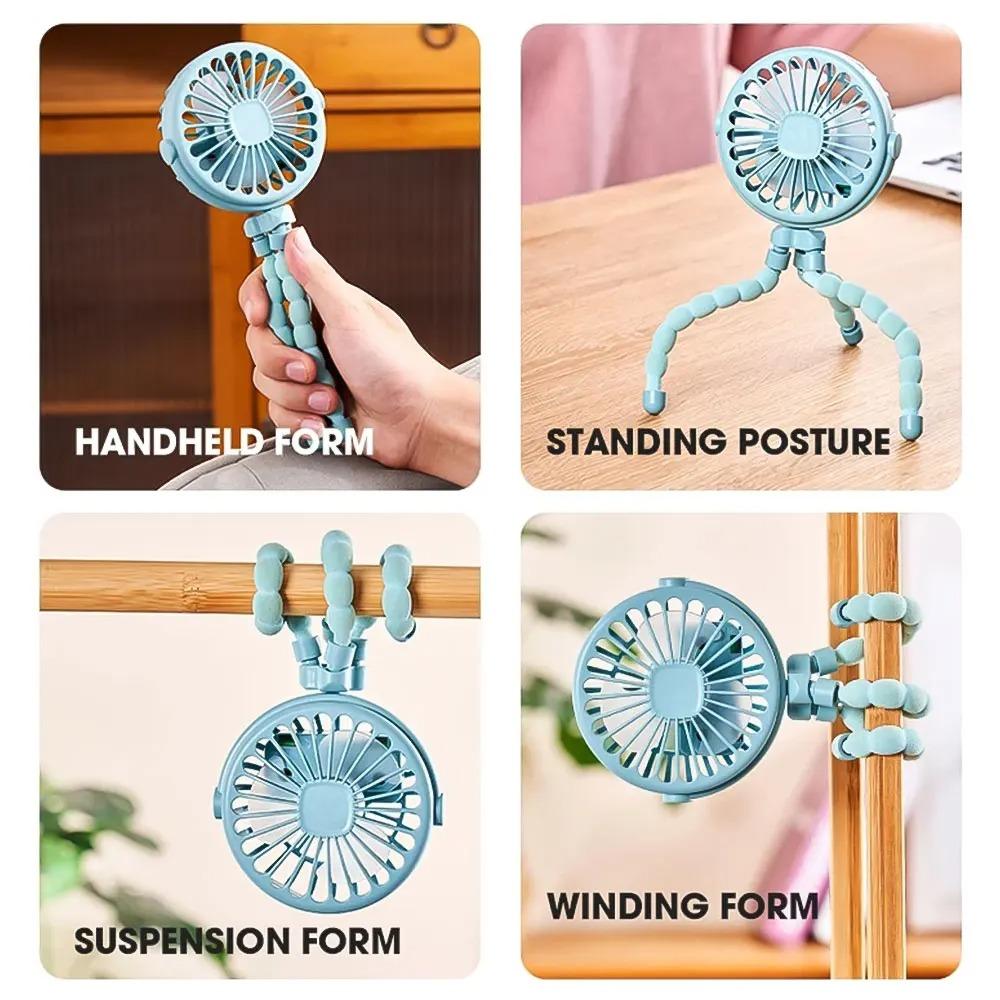 Popular stroller, octopus fan, desktop camping fan, USB rechargeable tripod fan, with light fan