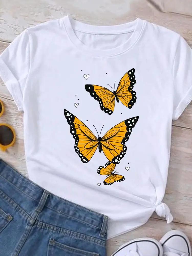 Graphic T Shirt Sunflower Butterfly Cute Summer Casual Clothing Short Sleeve Women Print Fashion Clothes Tee Tshirt Female Top