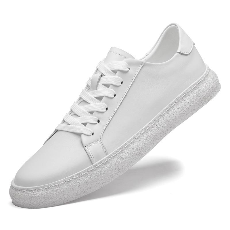 Men s Trendy White Genuine Leather Height-Boosting Low-Top Shoes - Breathable & Stylish for Autumn 40
