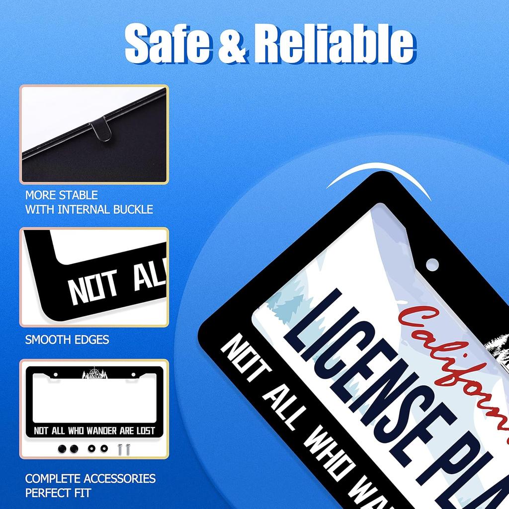 Not All Who Wander Are Lost License Plate Frame Mounta Compass License Plate Stainless Steel Auto Parts Funny License Plate Decorative With Screws