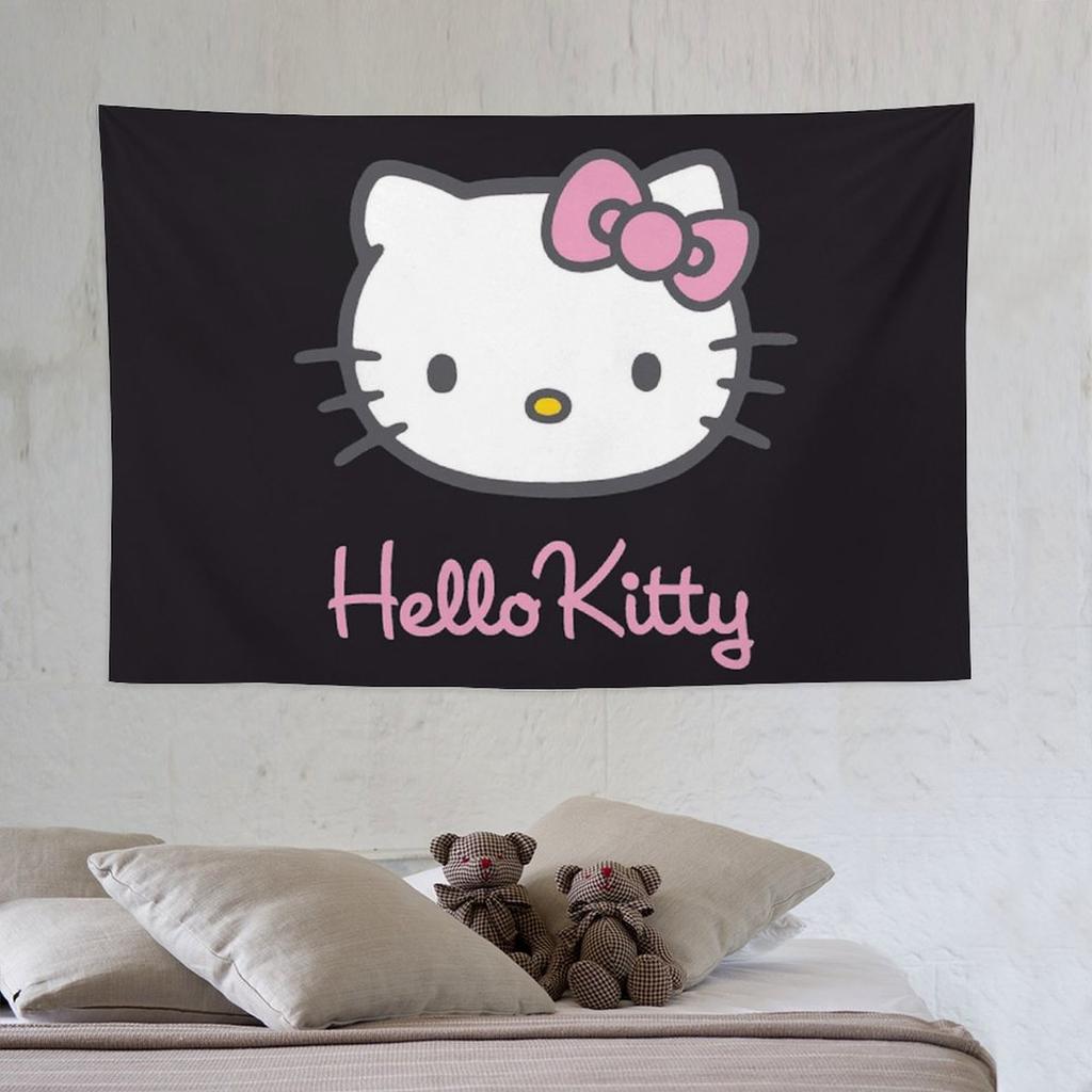 1pc Hello Kitty Tapestry, Pink Bow Print, Perfect for Dorm Bedroom Living Room Wall Decor & Party Decoration