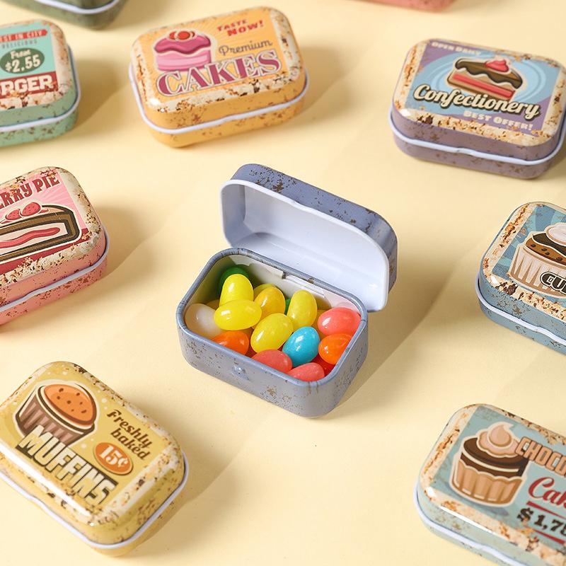 1/2/4Pcs Flip Cover Tin Box Mini Rectangular Iron Box Decorative Box Portable Small Storage Cans Candy Pills Paperclip Cutestyle