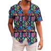 Hawaiian Mens Shirts Lapel Short-Sleeved Shirt Mexican Style Clothing Casual Loose Button-Down Shirt Mens Clothes Harajuku Tops