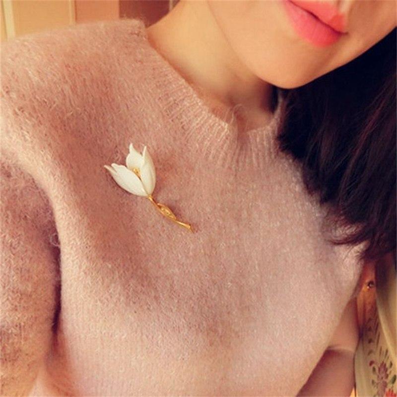 Tulip Brooch 2PC American Style Gold-Plated Alloy Resin Women Corsage Jewelry