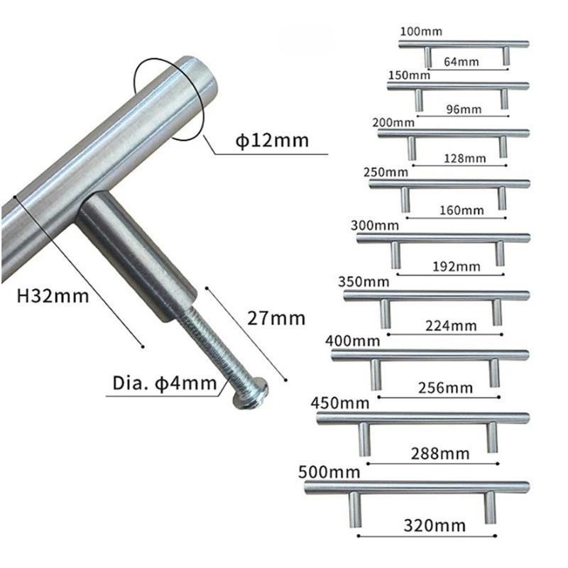 Stainless Steel Handles Diameter 12mm Kitchen Door Cabinet T Bar Straight Handle Pull Knobs Furniture Hardware Knobs and Pulls