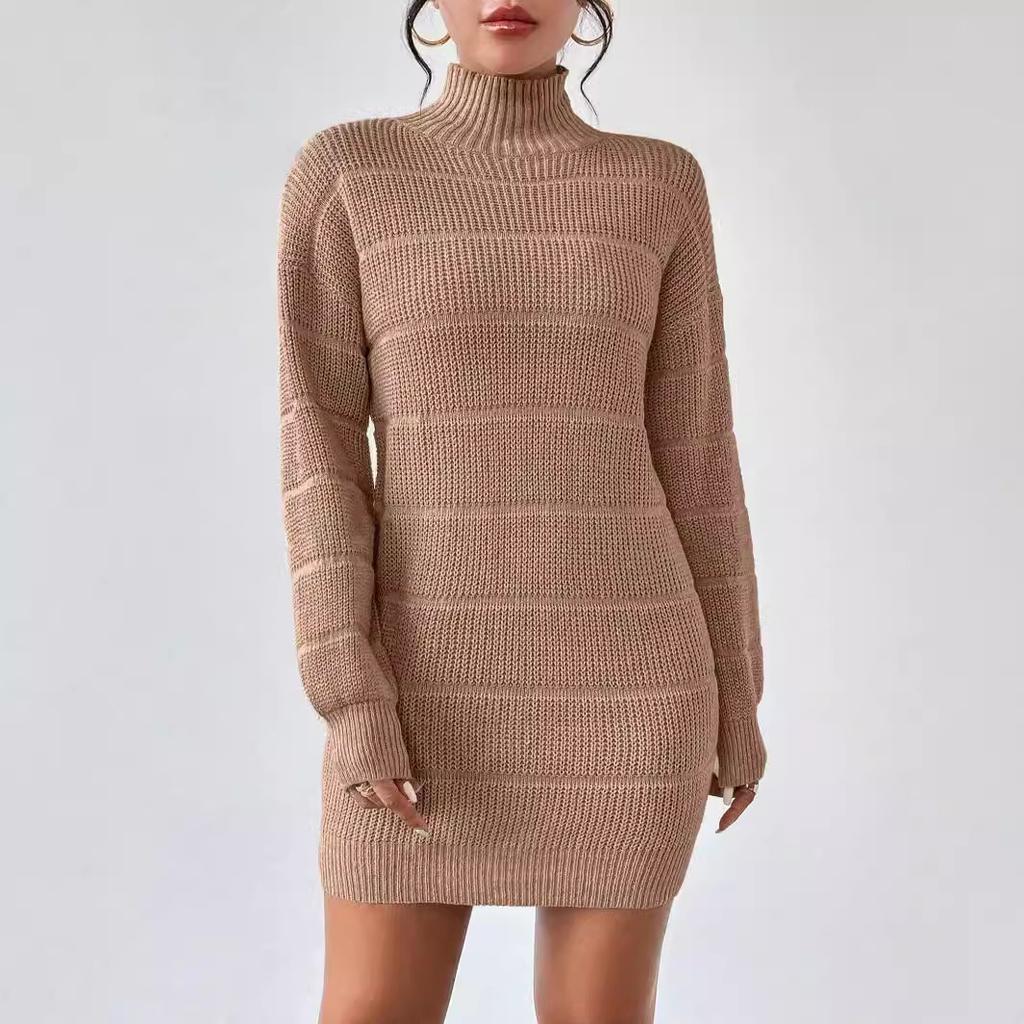 Sheath Dress Women Sexy Knitted Dress Turtleneck Mini Vestidos Knitwear Slim Autumn Winter Knitting Above Knee Office Lady