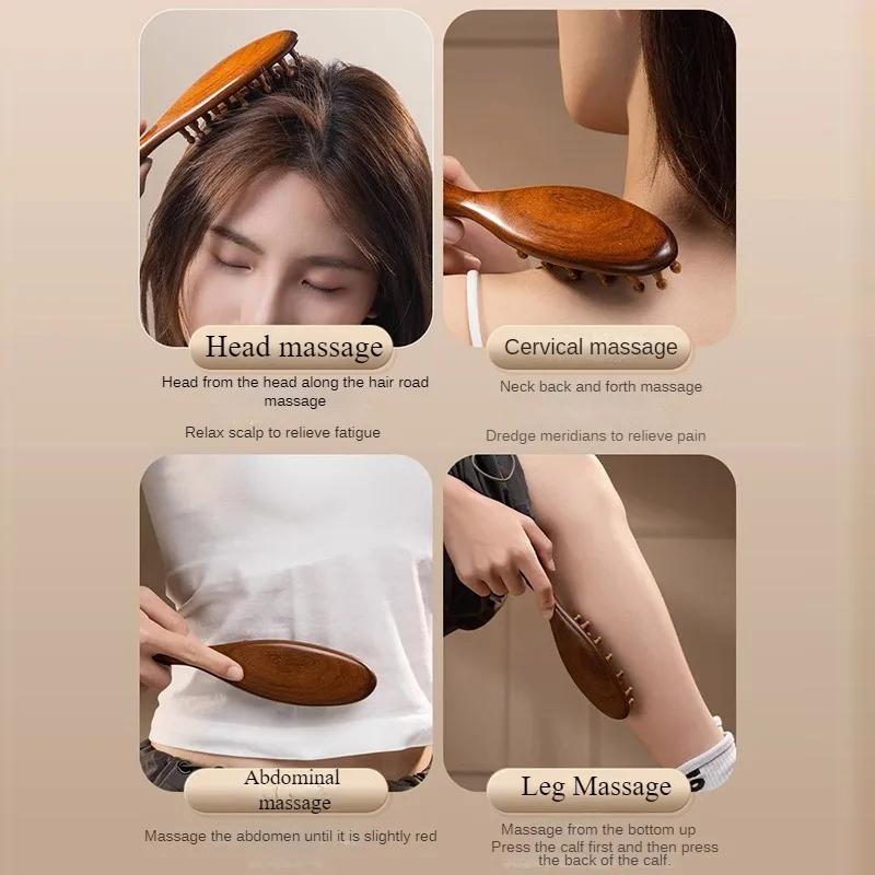Wooden Therapy Massage Comb Scalp Head Massager Multi-Functional Natural Sandalwood Hair Brush Guasha Scraping Body Massage Tool