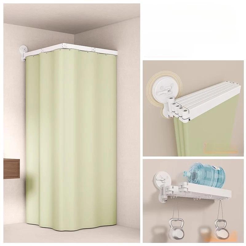L Shape Folding Shower Curtain Suction Cup No Drilling Bathroom Dry And Wet Separation Waterproof Toilet Corner Shower Partition