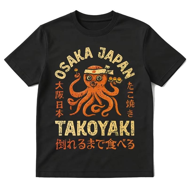 Osaka Dotonbori Drunken Octopus Takoyaki Funny T Shirts Women Retro Japanese Style Oversized Cotton T-Shirts Tops Streetwear S