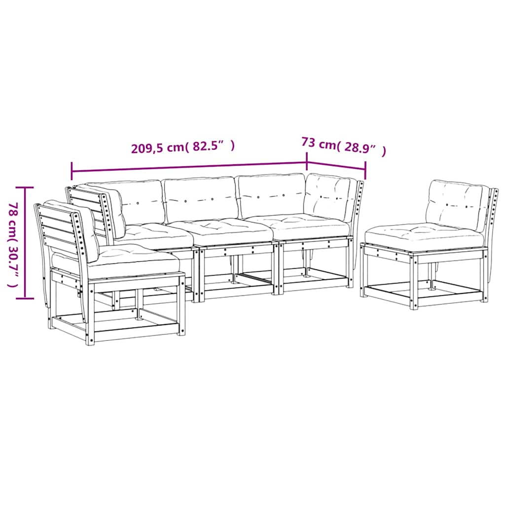 5 Piece Garden Sofa Set with Cushions White Solid Pine Wood