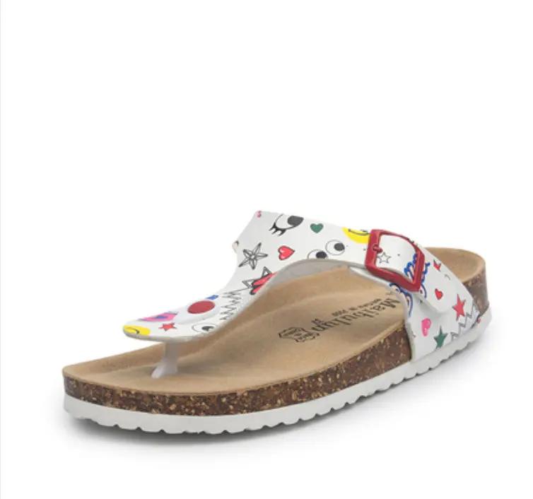 Fashion New Summer Cork Slippers Shoe Women Casual Mixed Color PU Flip Flops Holiday Beach Slides Flat With Plus Size 35-45