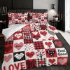 3 Piece Set Love Grid Valentine's Day Decoration Quilt Set,Including 1 Duvet Cover and 2 Pillowcases(excluding Padding)