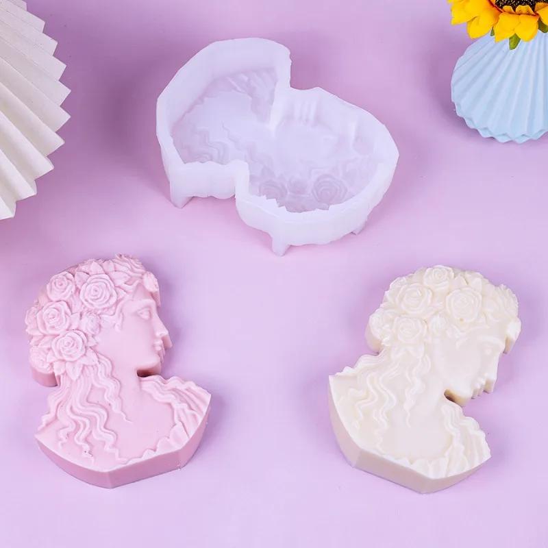 3D Goddess Portrait Candle Silicone Mold DIY European Figure Statue Plaster Decoration Resin Casting Mold Home Decoration Crafts