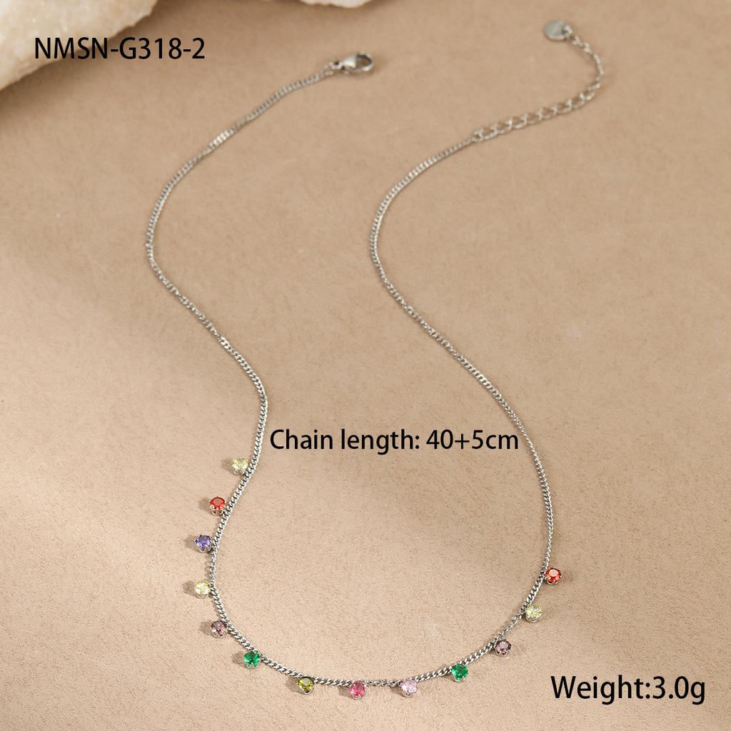 Hot-selling Color Zircon Series Stainless Steel Necklace  Fashionable French Exquisite Temperament Collarbone Chain 