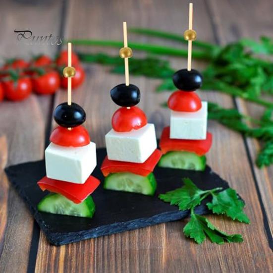 Bite-sized Snack Picks 100/200Pcs Wooden Ball Toothpicks Long Cocktail Appetizers No Residue Baking Garnish Skewers with Sturdy Polished Heads