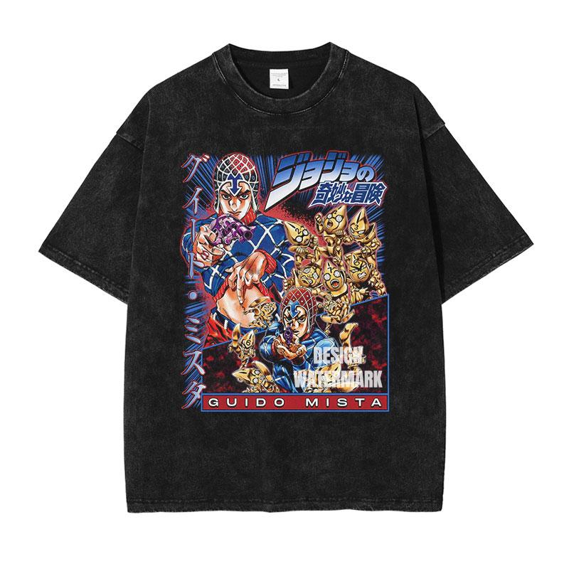 Hot Anime JoJos Bizarre Adventure Kira Yoshikage Giorno Giovanna Cool Print Tshirt Unisex Washed Cotton T Shirts Harajuku Tshirt