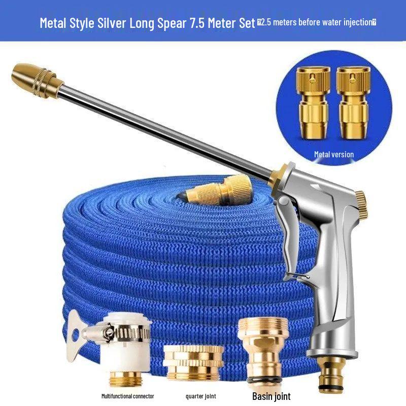 High-Pressure Car Wash Water Gun with Telescopic Hose & Multifunctional Nozzle Set