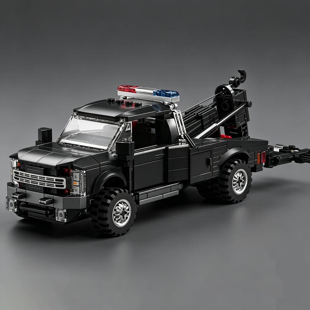 City Series Series American Police Police SWAT Tow Truck F450 Trailer Building Block Scale Model Kit for Boys Girls - Car Toy with V8 Engine