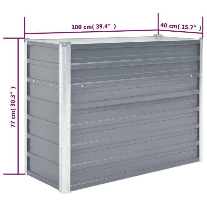 VidaXL Lit Surélevé Acier Galvanisé 100x40x77 cm Gris Jardinière Pot de Fleurs 44852