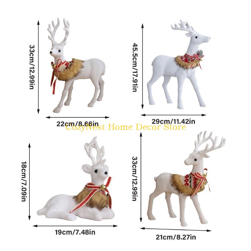 92MF Handmade White Reindeer Sculpture Tabletop Ornament for Christmas Displays