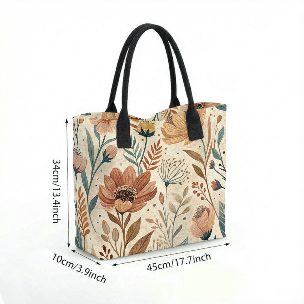  Boho Floral Canvas Tote Bag Casual Large Capacity Daily Shoulder Handbag