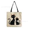 Black Cat Printed Handbag Cotton And Linen Texture Reusable Shoulder Bag Daily Shopping Environmental Protection Bag