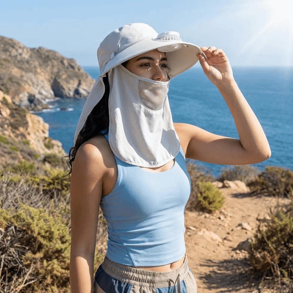 Large Brim Solar-Powered Fan Hat Face Cover Fisherman Hat Trendy UV Protection Hat Gardening