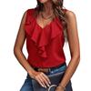 Yousheng Women Vest Solid Color V-Neck Ruffle Trim Sleeveless Blouse Loose Fit Summer Pullover Tops Daily Wear