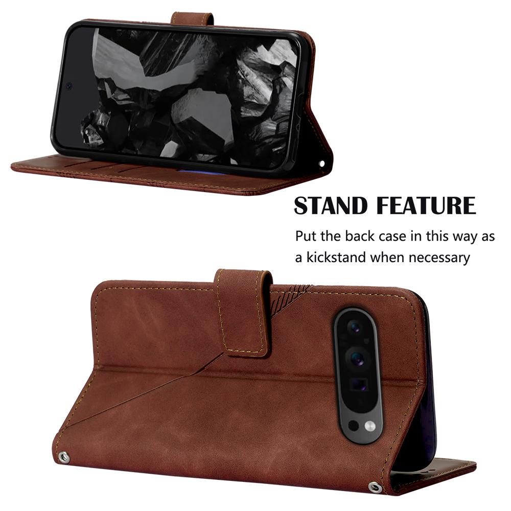 For Google Pixel 9 Pro XL Leather Case with Shoulder Strap Wallet Stand Phone Cover